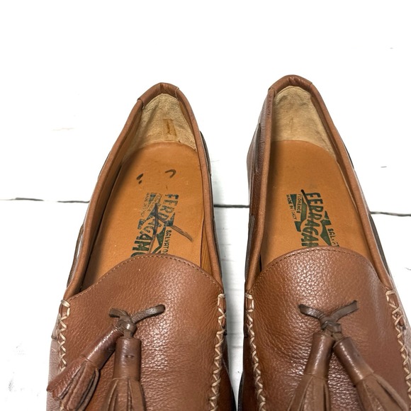Vintage Salvatore Ferragamo Shoes Men\'s 9D Brown Tassel Loafers Pebbled Leather main image 7